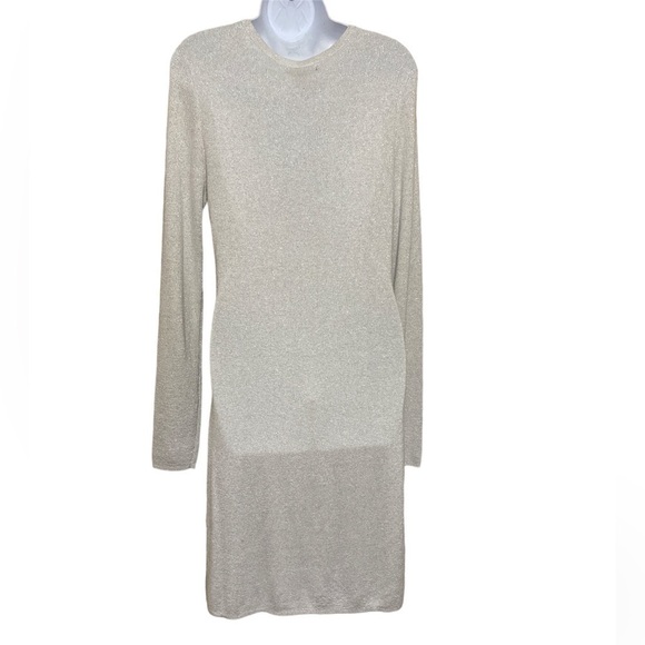 RACHEL ZOE Sweater Dress Silver Shimmer Bodycon Pull Over L event holiday soft - Picture 2 of 8